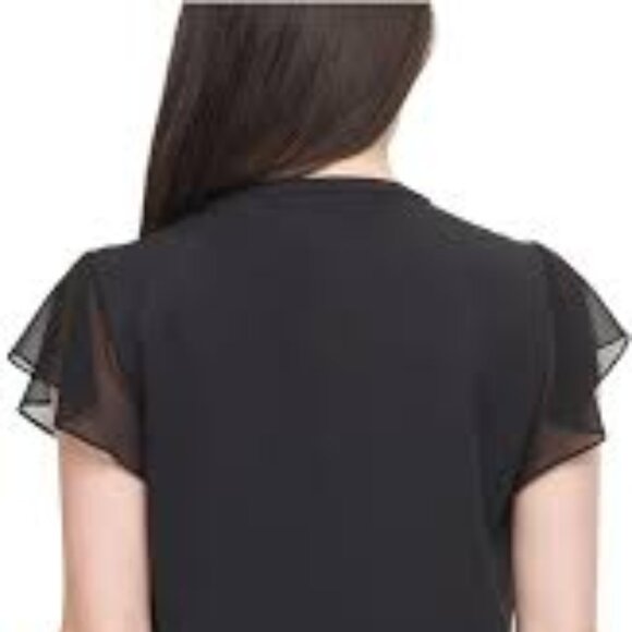Calvin Klein Flutter Sleeve Blouse in Black - Picture 10 of 12